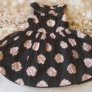 Janie and jack 6 12 M black pink roses dress Rosa